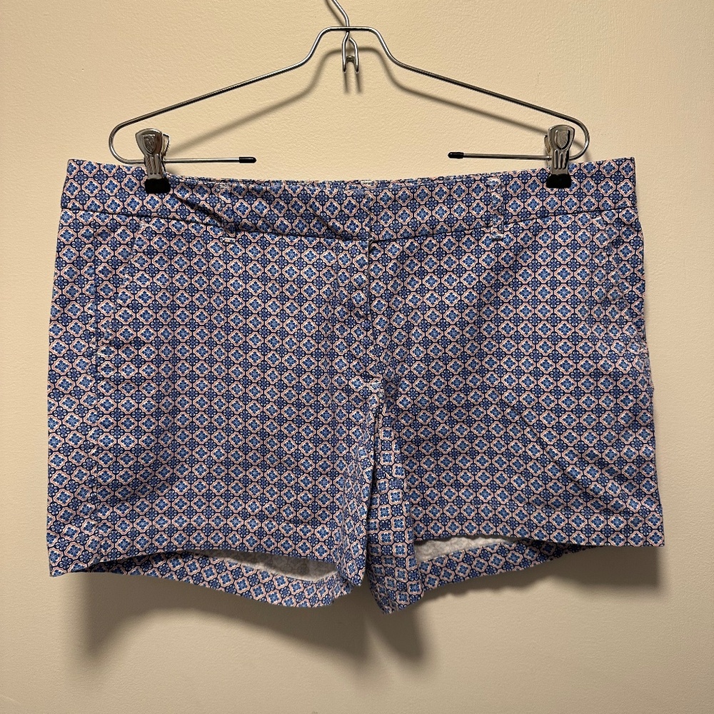 Women's Blue & White Print Land & Sea Shorts Size 14 Cotton Spandex Classic